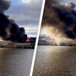 Large Fire Erupts At Belfast Docks As Emergency Services Rush To The Scene
