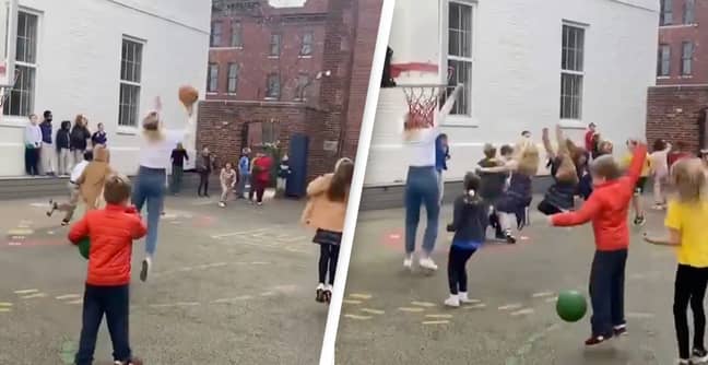 School Playground Erupts In Ecstasy As Teacher Hits Insane Basket