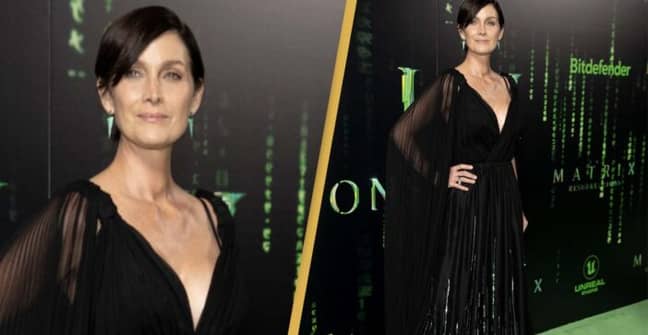 Carrie-Anne Moss' Matrix-Code Red Carpet Dress At Premier Is Seriously Impressive