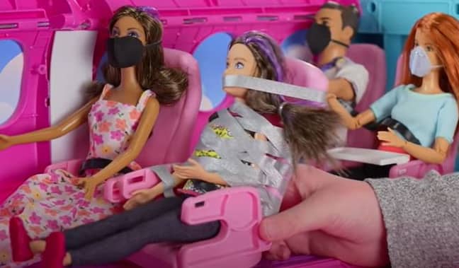 Anti-vax barbie restrained on plane (Jimmy Kimmel Live/YouTube)